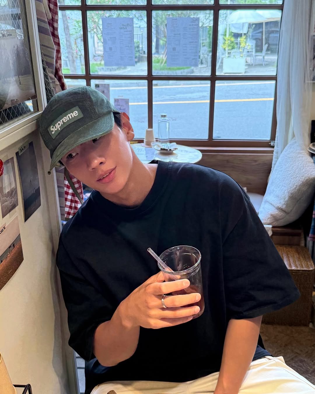 Photo by LEEJIKWON on September 09, 2025. May be an image of 1 person, hat, cornflower and text that says 'Supreme Supreme'.