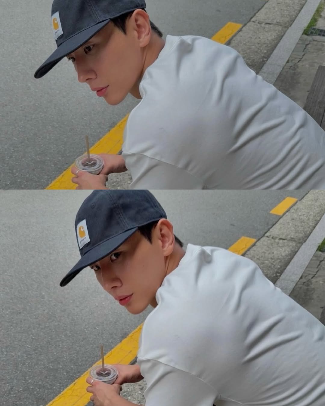 Photo by LEEJIKWON on July 15, 2025. May be an image of 2 people, hat, cigarette, top and text.