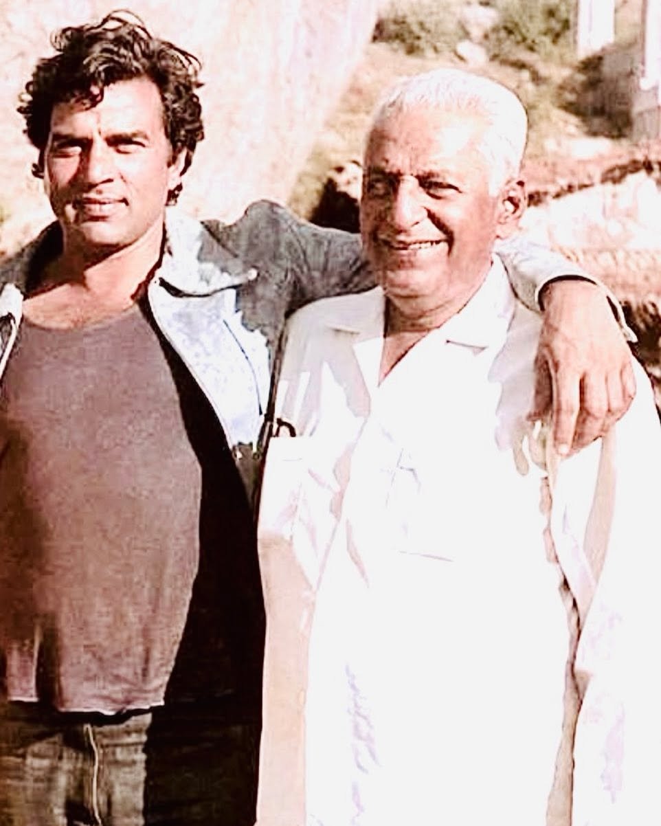 Photo by Dharmendra Deol on August 16, 2025. May be an image of 2 people, people standing and text.