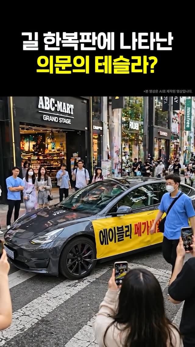 ably_official 게시물 이미지: 홍대 한복판에 갑자기 테슬라가 나타난 이유 🚗
아니 근데 잠깐… 저 현수막은...