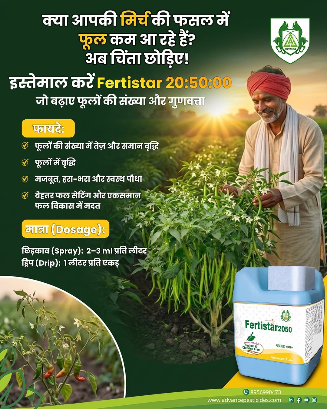 advp.official 게시물 이미지: क्या आपकी मिर्च की फसल में फूल कम आ रहे हैं?...