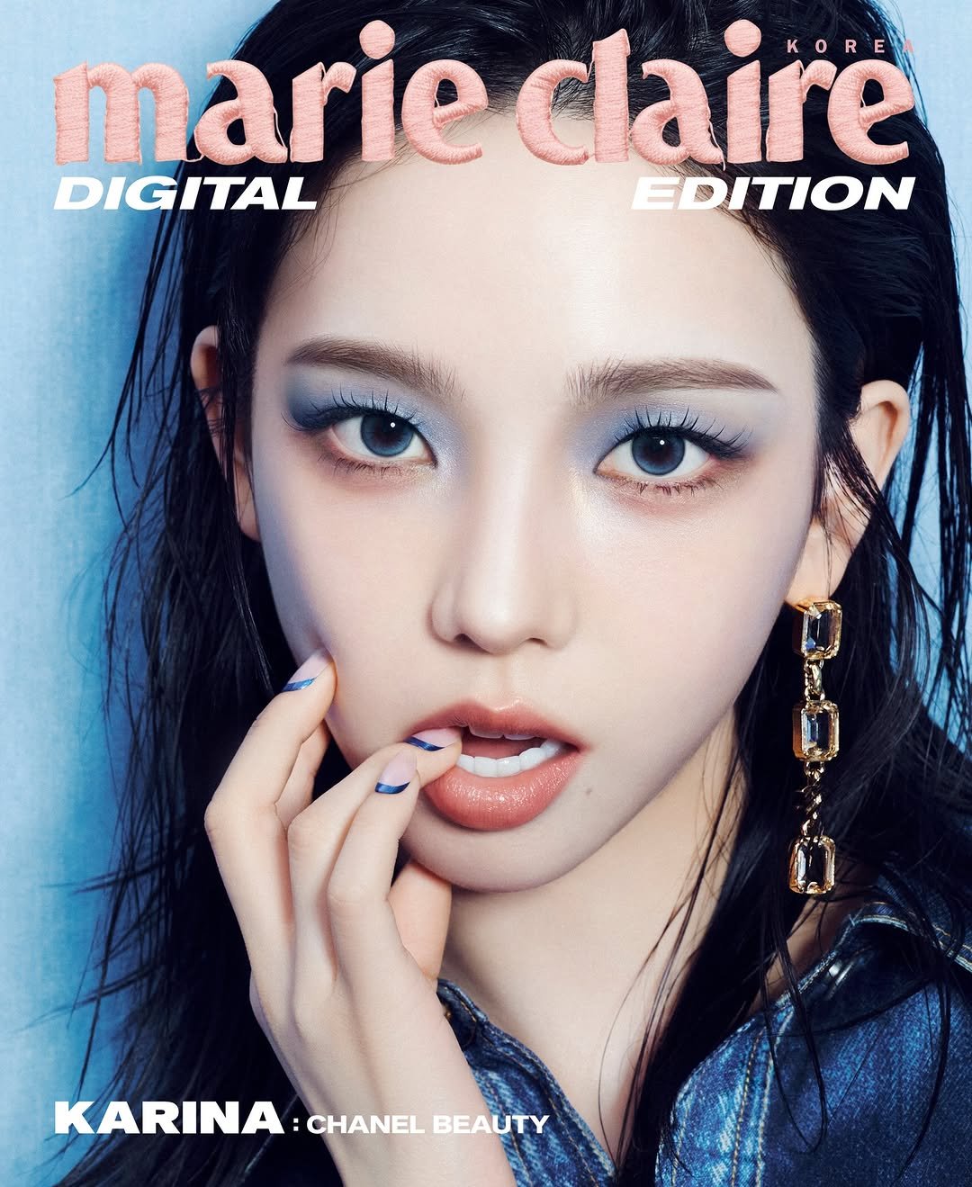 Photo by aespa 에스파 on February 18, 2026. May be an image of one or more people, makeup, poster, magazine and text that says 'marieclaire KORE claire DIGITAL EDITION KARINA KARINA:CHANELBEAUTY CHANEL BEAUTY'.