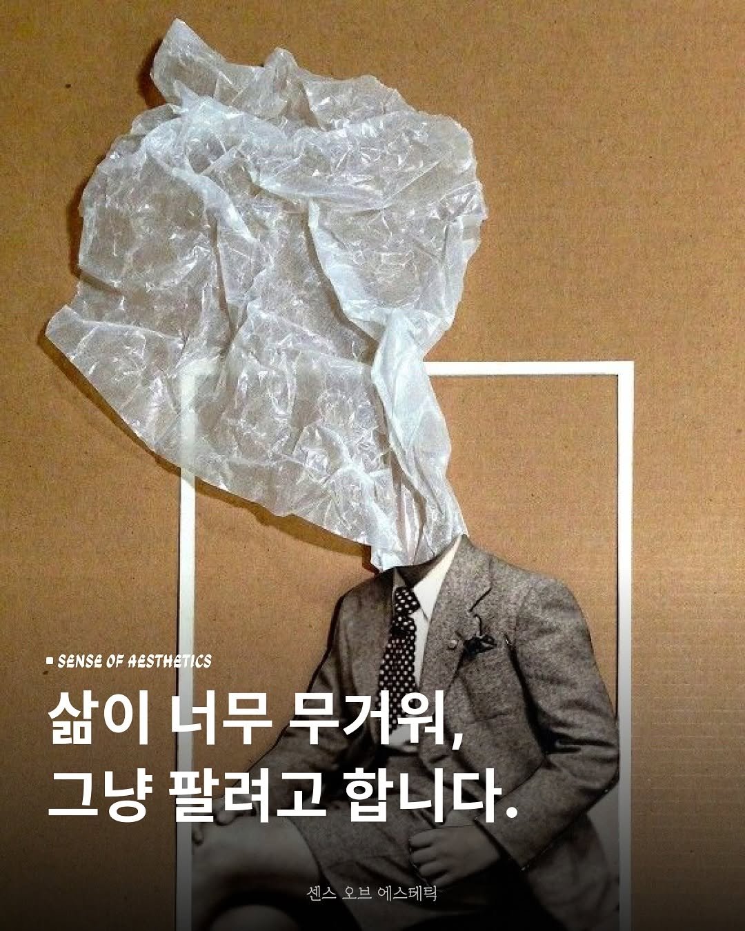 Photo shared by 센스 오브 에스테틱 on August 11, 2025 tagging @rhkorea_books. May be an image of plastic bag, poster and text that says '-SENSE OF -SENSEOFAESTHETICS AESTHETICS 삶이 너무 무거워, 그냥 팔려고 합니다. 센스오브에스테틱 센스 오브 에스테틱'.