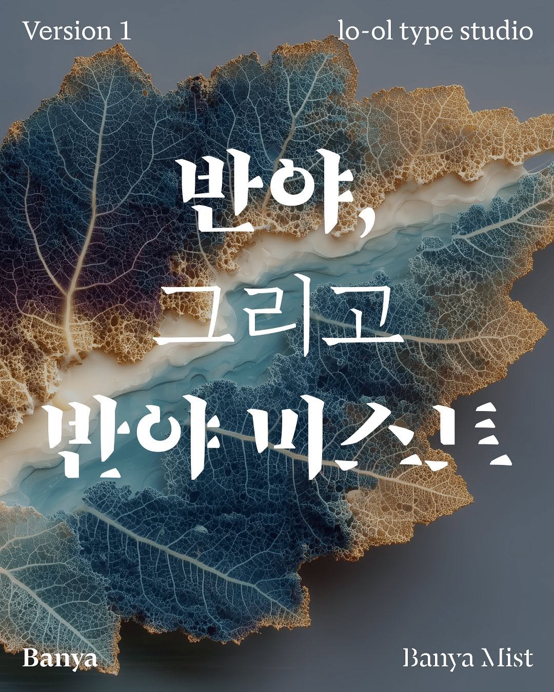 Photo shared by AG타이포그라피연구소 on August 25, 2025 tagging @noheul_and_type. May be an image of poster and text that says 'Version 1 lo-ol type studio 반야 그리고 만야 바야비스크트 씨스크 Banya Banya BanyaNist Mist'.