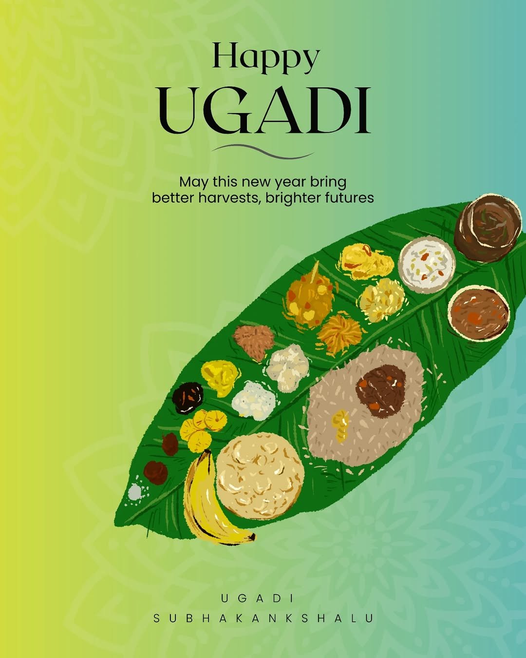 Photo by Agriplast Protected Cultivation Pvt Ltd in Bengaluru,Karnataka. May be an illustration of sushi, platter, poster and text that says 'Happy UGADI May Maythisnewyearbring this new year bring better harvests, brighter futures UGADI SUBHAKANKSHALU'.