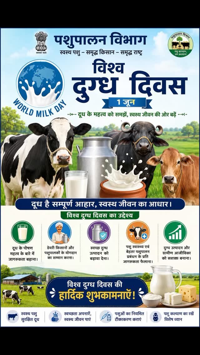 ahdp_bikaner_rajuvas 게시물 이미지: विश्व दुग्ध दिवस........🥛🐄 
पशुपालन विभाग न्यू...