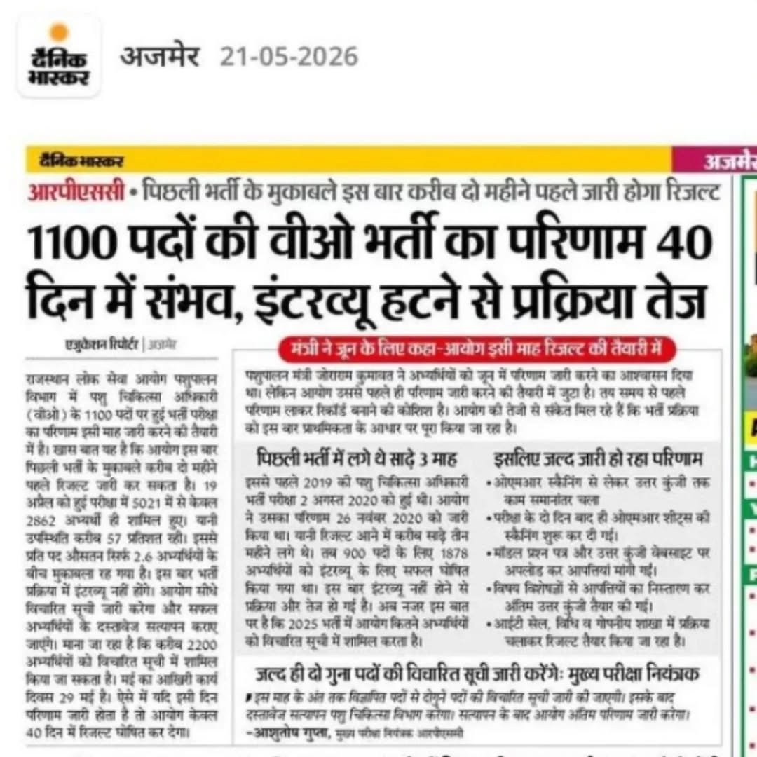 ahdp_bikaner_rajuvas 게시물 이미지: 1100 पदों की vo भर्ती का परिणाम 40 दिन में...