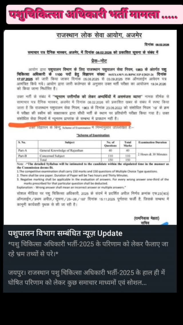 ahdp_bikaner_rajuvas 게시물 이미지: पशुचिकित्सा अधिकारी भर्ती मामला...