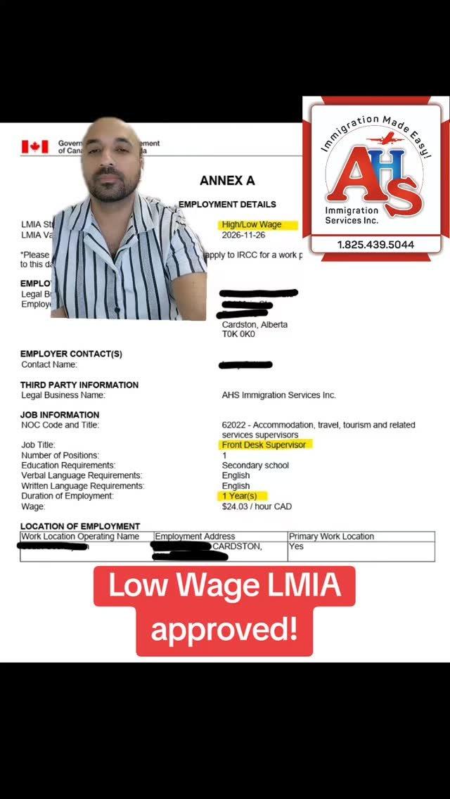 ahsimmigration 게시물 이미지: Low Wage LMIA approved! #canadianimmigration...