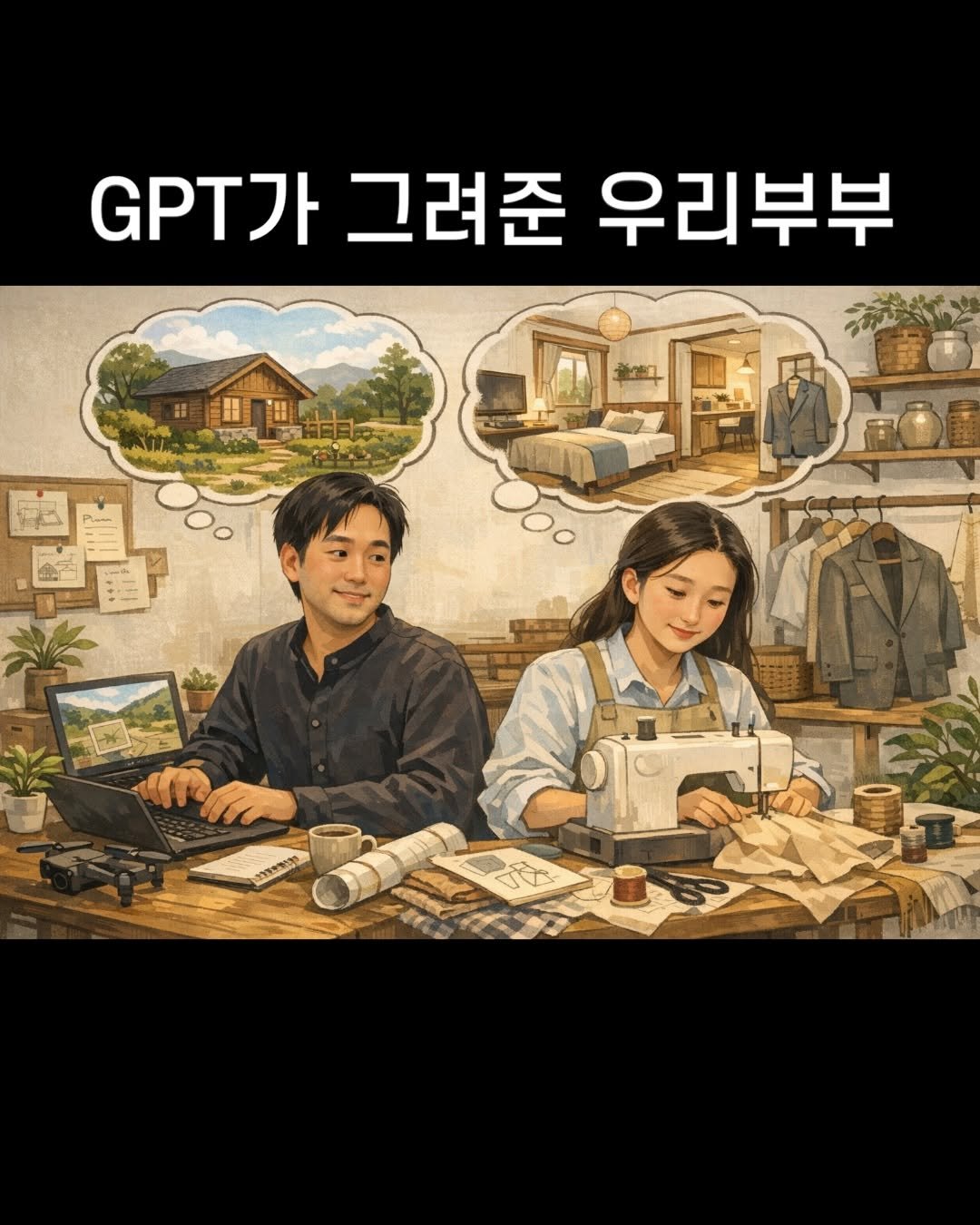 Photo by 아슈부부 | 귀촌 준비 · 신혼부부 주택살이 on April 18, 2026. May be a doodle of ‎poster and ‎text that says '‎T가 그려준 우리부부 מיריוננ বक‎'‎‎.