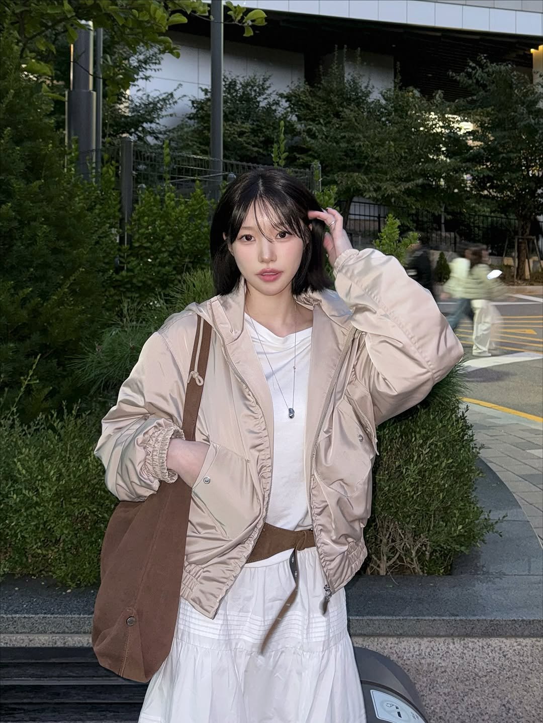 Photo shared by 소윤🐬 on October 27, 2025 tagging @hyesoo__min. May be an image of duffle coat, overcoat, jacket, parka and text.