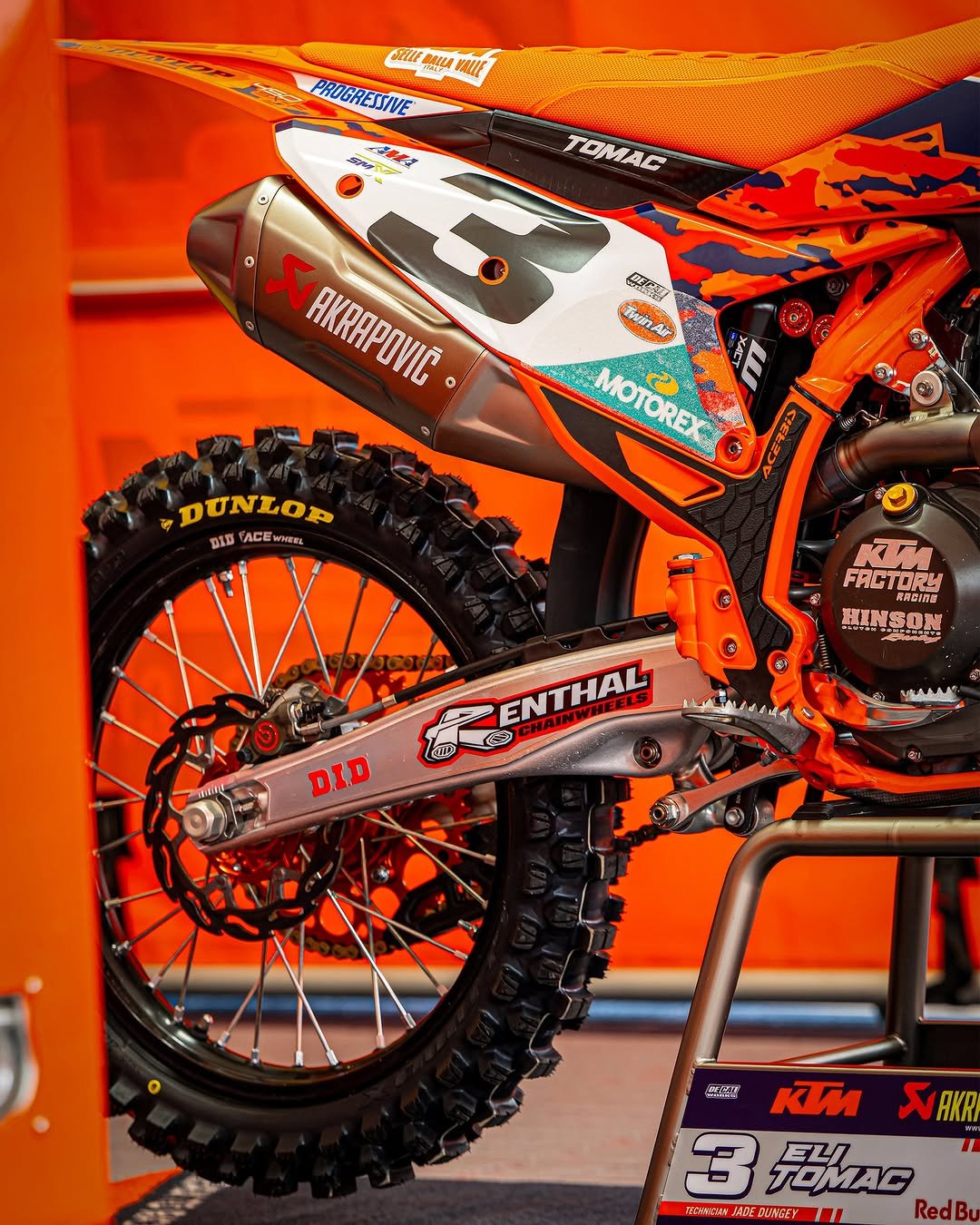 Photo shared by Akrapovič Exhaust System on April 03, 2026 tagging @elitomac, and @ktmfactoryracing. May be an image of racing vehicles, dirt bike, motorcycle and text.