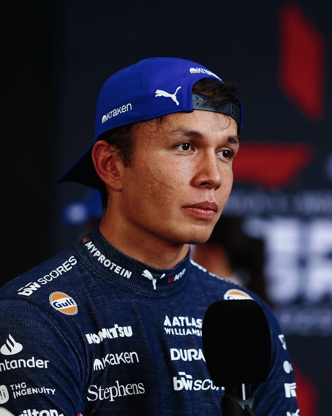 Photo shared by Alex Albon on November 10, 2025 tagging @williamsracing. May be an image of racing vehicles, helmet and text that says 'mikra milk @xraKen mkraken SCORES SCORES MИPOTEΝ MYPROTEIN 5N Guli AATLAS WILLIANSI ntander THG INGENUITY i KOMTSU mKaken Stephens DURA ัพรต.. 本め E'.