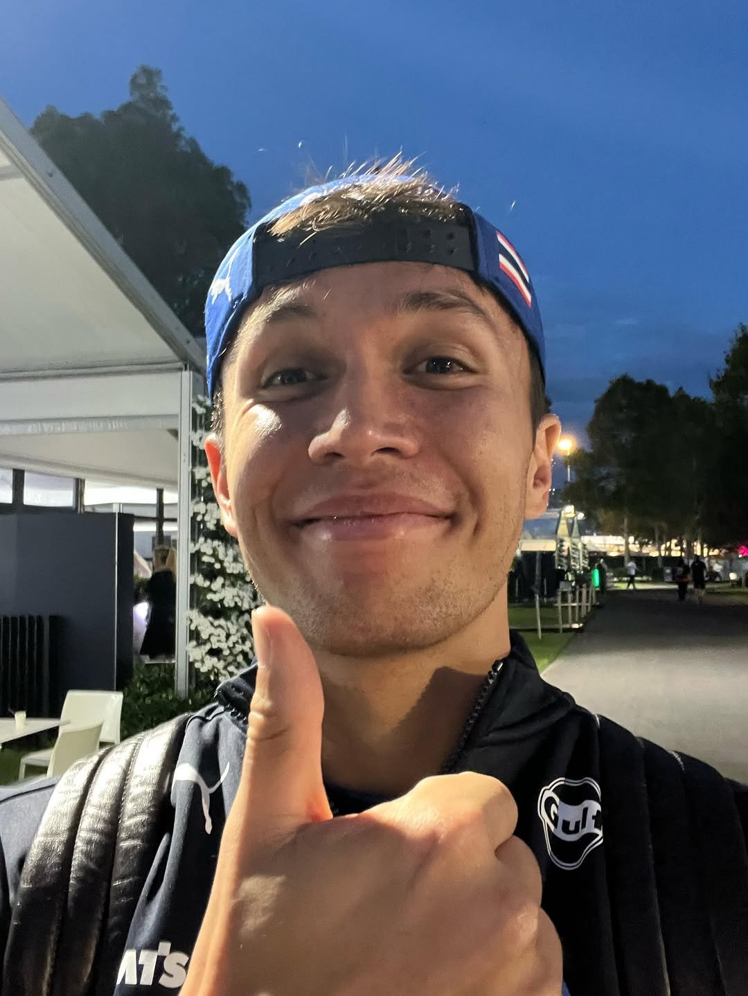 Photo by Alex Albon on December 15, 2025. May be a selfie of sweat band and text.