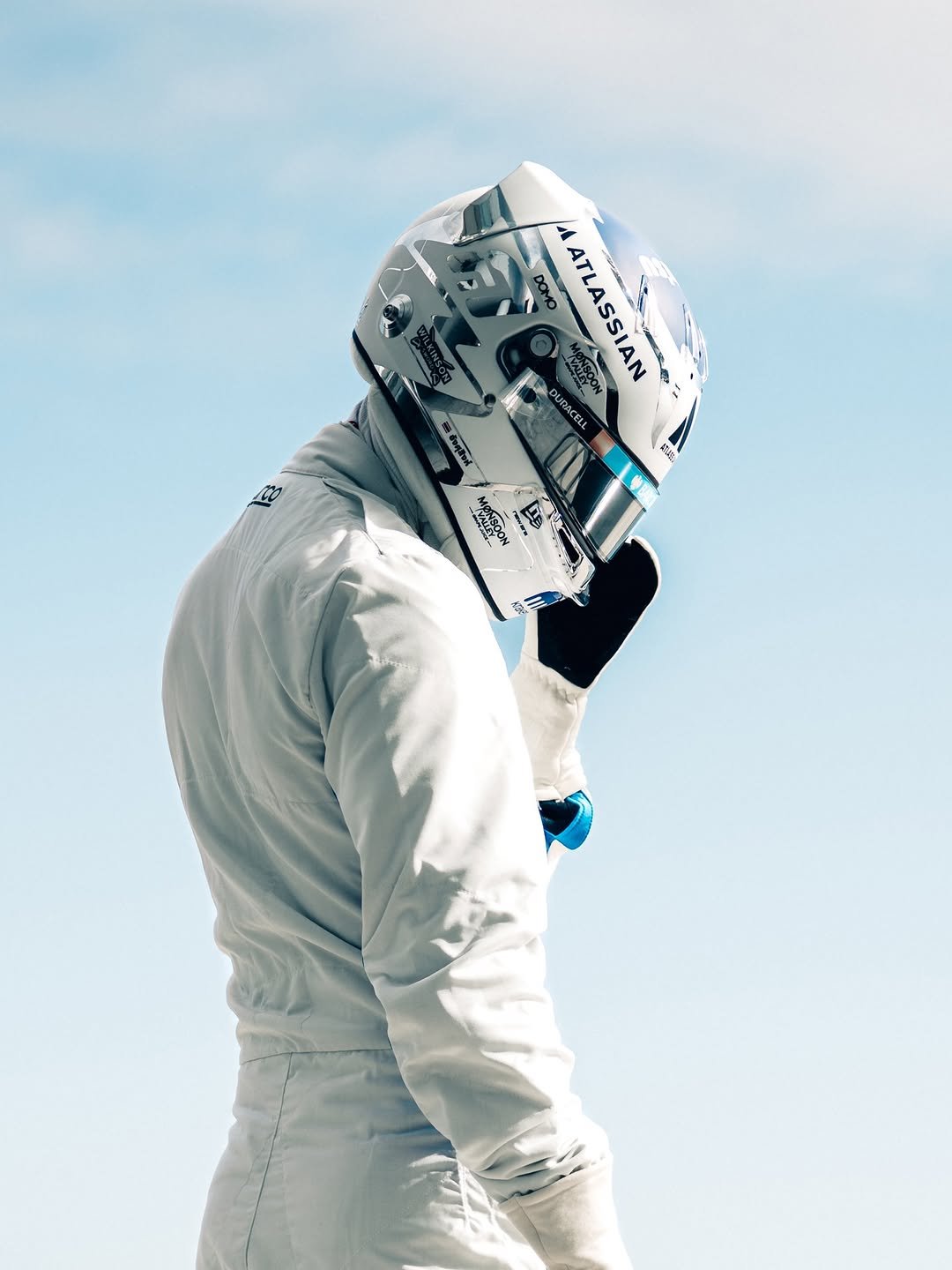Photo shared by Alex Albon on February 26, 2026 tagging @mamo_mad56, @williamsf1official, and @andwerndesign. May be an image of glasses, helmet, gas mask and text.
