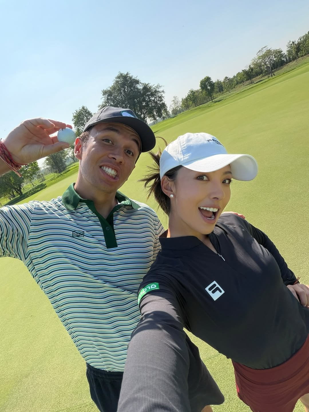 Photo shared by Alex Albon on March 02, 2026 tagging @lilymhe, and @stonehillthailand. May be an image of golf, golf club, golf course and text.