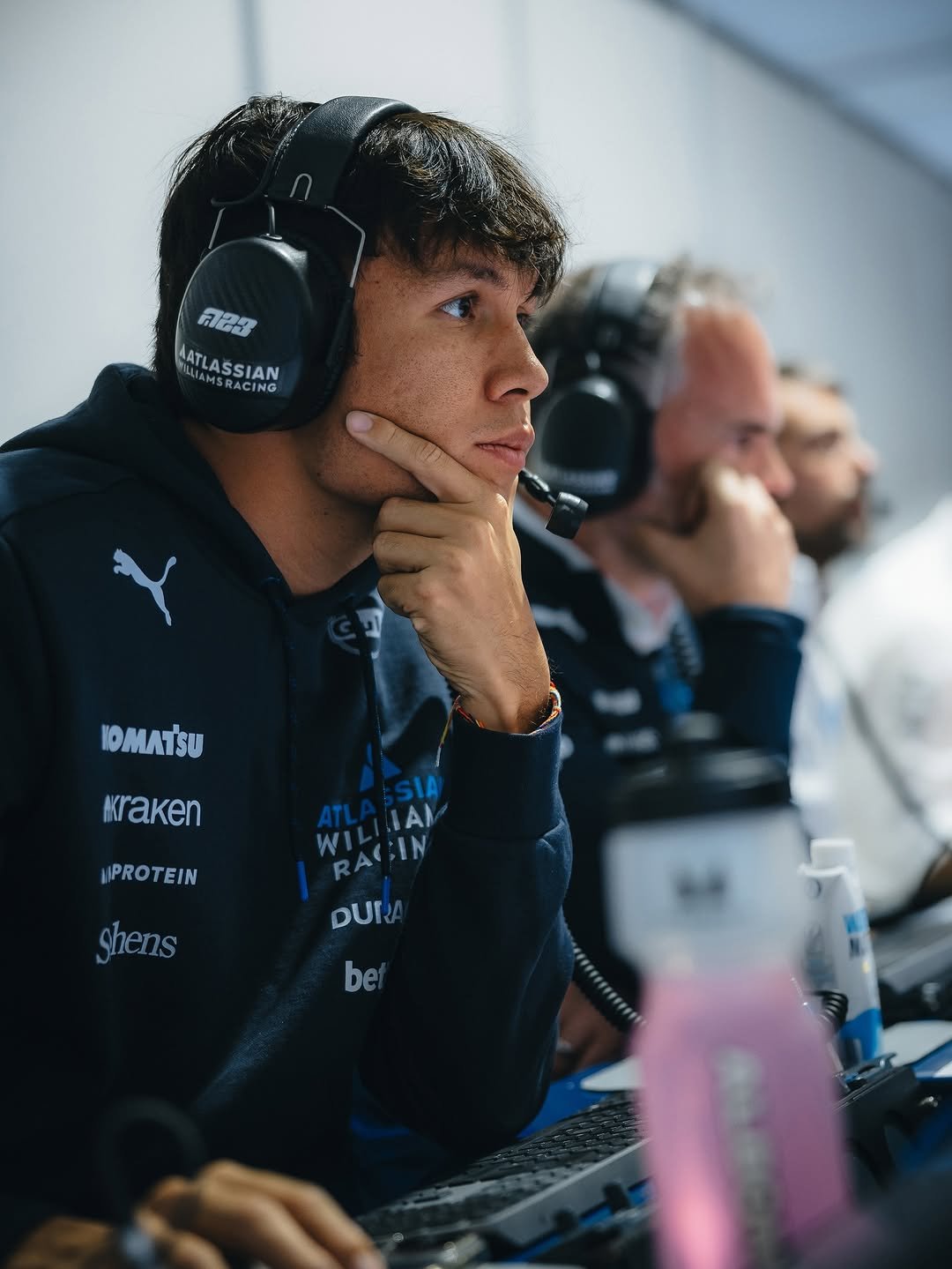 Photo shared by Alex Albon on October 28, 2025 tagging @williamsracing. May be a video game screenshot of ‎text that says '‎៣23 AATLASSIAN AATLASSIAN LAMSRACING AMS HOMATSU Kraken 桃自认 ATL SIA ا ATLAIA A 1 W MAGIN UPROTEIN Shens DUR bet be‎'‎.