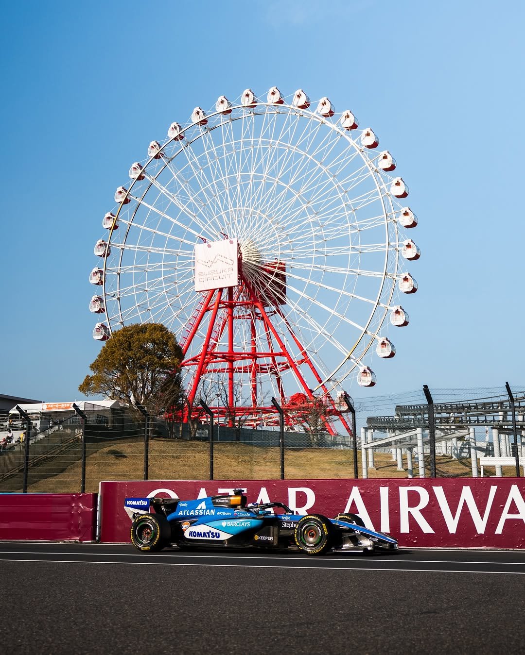 Photo shared by Alex Albon on April 01, 2026 tagging @williamsf1official. May be an image of wheel and text.