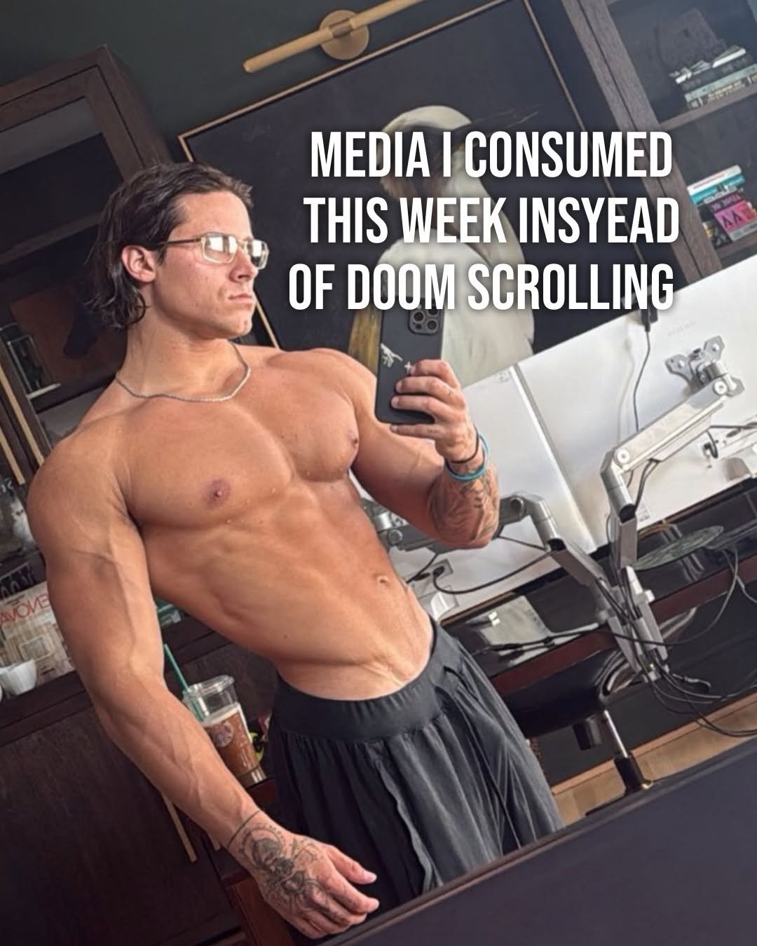 Photo shared by Alex Eubank on February 17, 2026 tagging @youngla, and @jettfranzen. May be a meme of one or more people, biceps, people bodybuilding and text that says 'MEDIA I CONSUMED THIS WEEK INSYEAD OF DOOM SCROLLING N'.