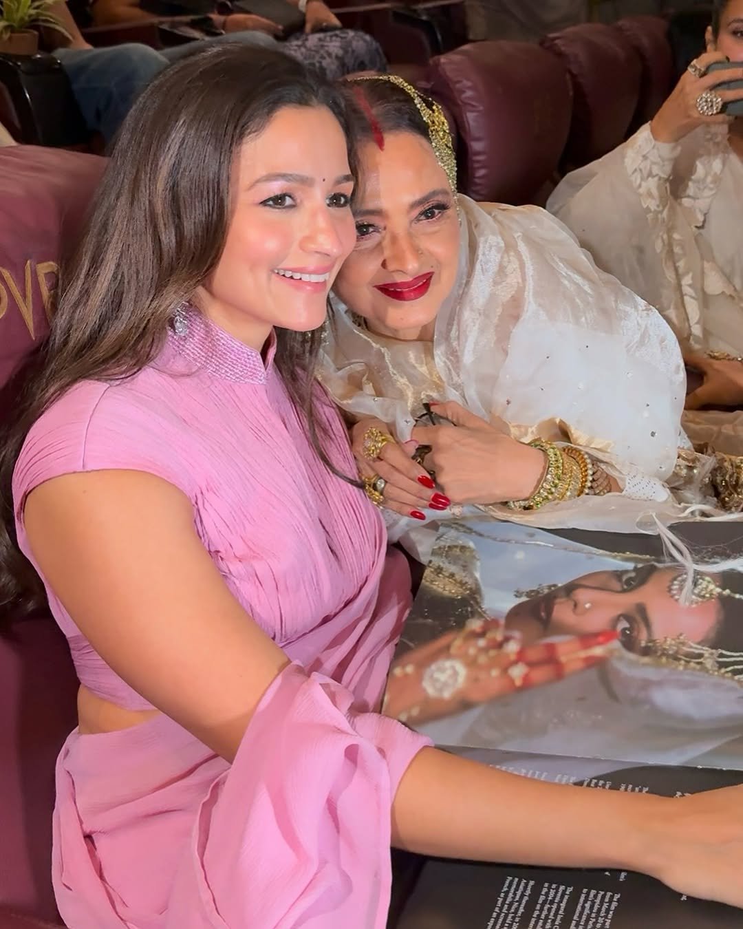 Photo by Alia Bhatt 💛 on June 26, 2025. May be an image of one or more people, makeup, people smiling, shawl and text.