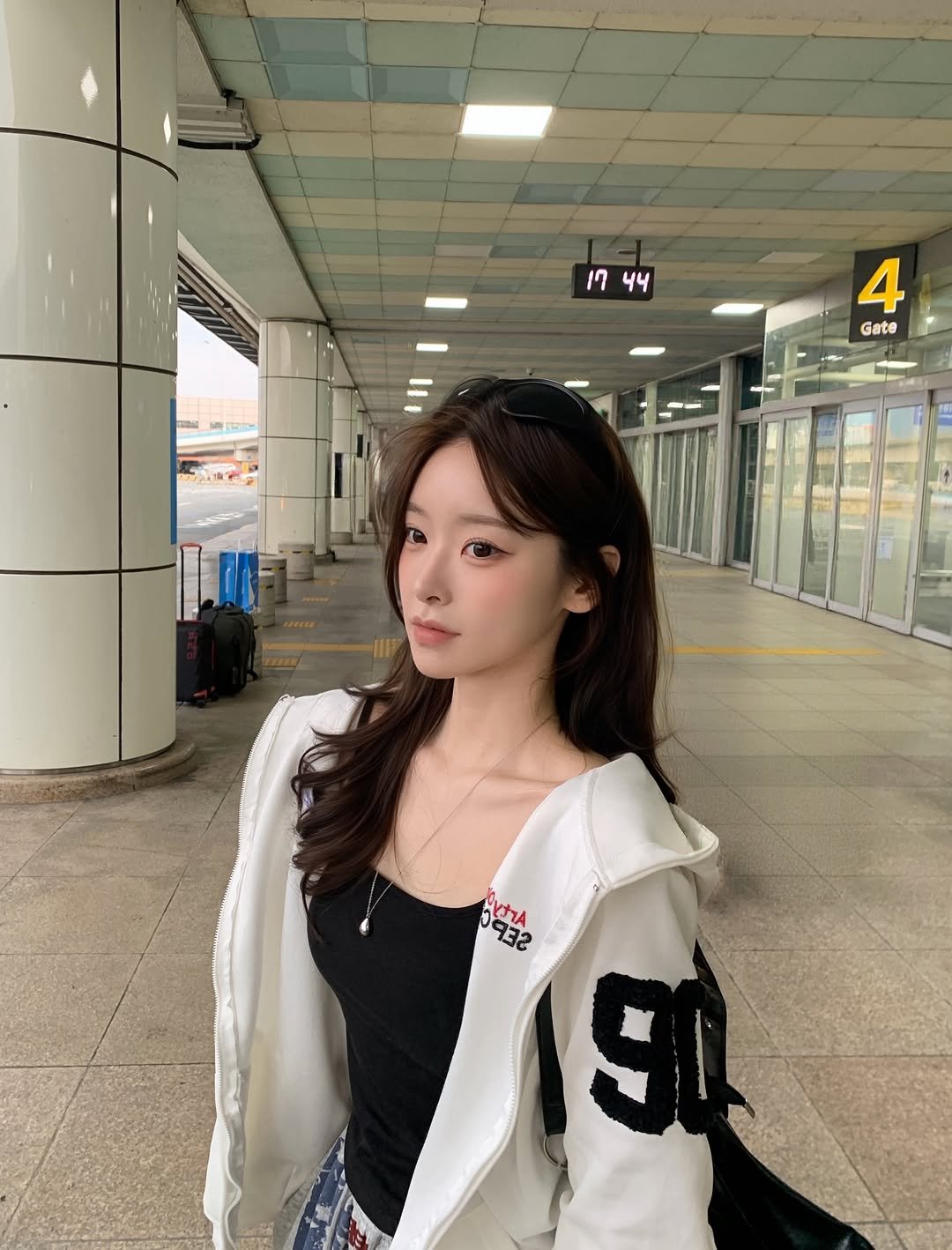 Photo by 예진 Yejin on March 22, 2026. May be an image of one or more people, hair, parka, top, terminal and text.