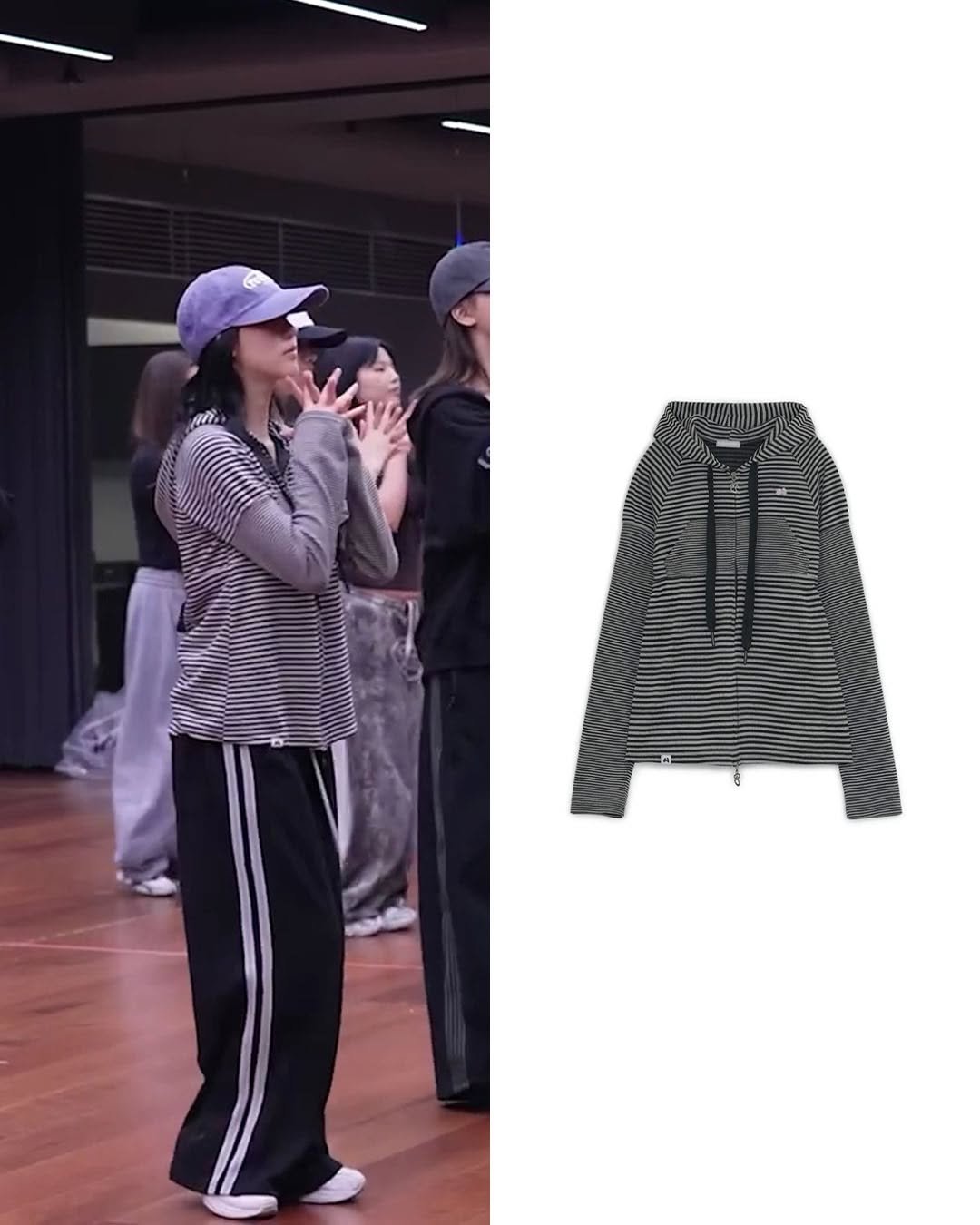 Photo shared by 패션홍보대행사_올데이 커뮤니케이션 on April 27, 2026 tagging @hugyourskin.wear, @ivestarship, and @fallingin__fall. May be an image of sweatpants, drawstring, top, sweatshirt, sweatsuit, parka and text.