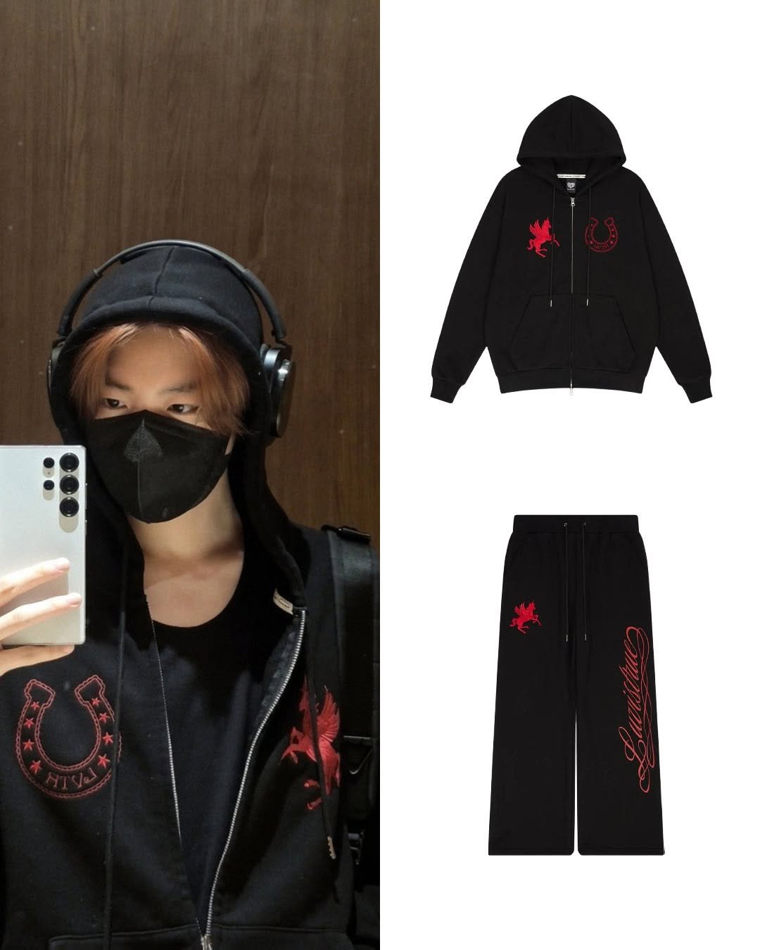 Photo shared by 패션홍보대행사_올데이 커뮤니케이션 on April 27, 2026 tagging @luvistrue_official, and @yg_treasure_official. May be an image of sweatpants, sweatshirt, parka, sweatsuit, sportswear, fleece, face mask, drawstring and text.