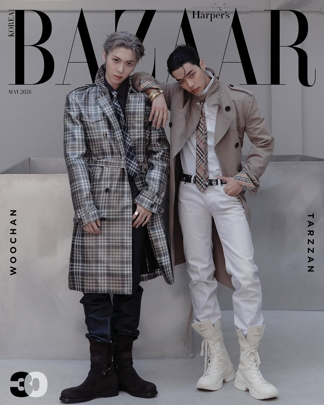 Photo shared by Harper’s BAZAAR Korea 하퍼스 바자 코리아 on April 09, 2026 tagging @burberry, @tarzzan, @jowoochan_santa, and @allday_project. May be an image of overcoat, suit, magazine, turtleneck and text.