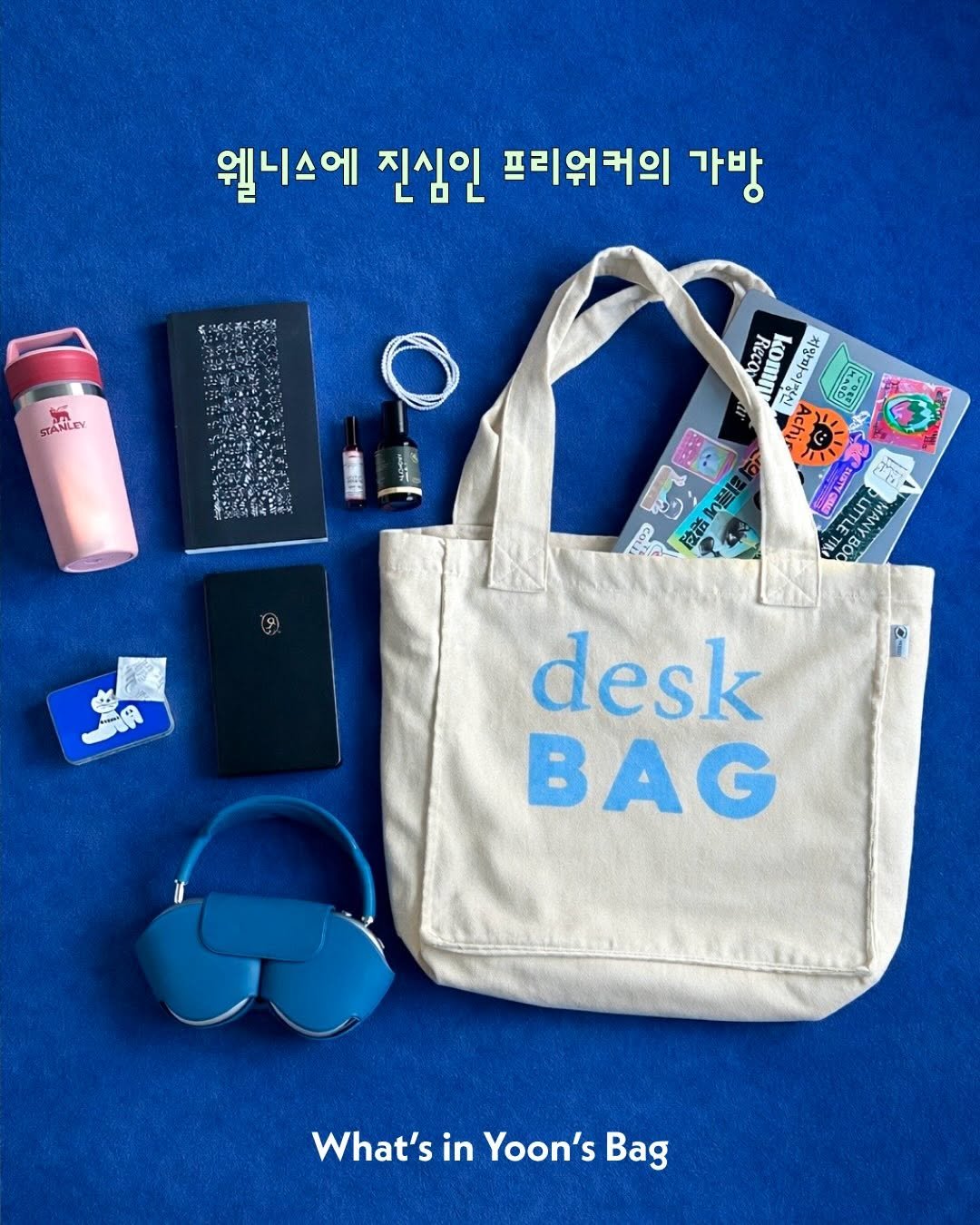 Photo by 융 Ashley on February 18, 2026. May be an image of phone, water bottle, stapler, pencil case, pouch, tablet, grocery bag and text.