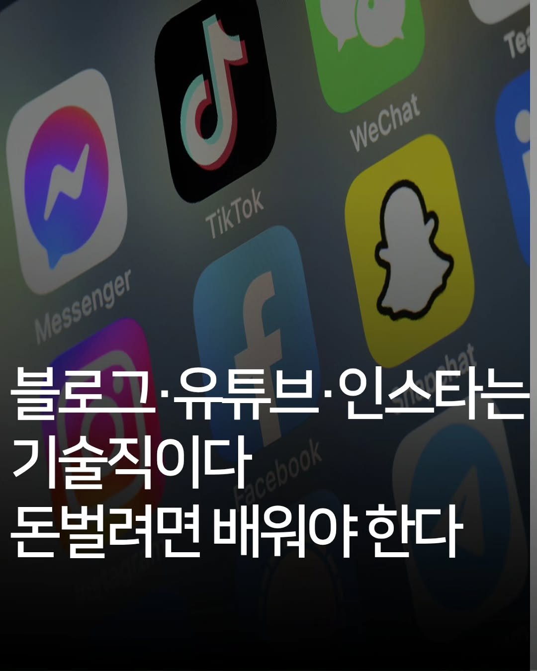 Photo by 애드센스 전문가 | 알파남 김지수 on April 13, 2026. May be an image of text that says 'WeChat WeChat 블로그 유튜브 인스타는 기술직이다 돈벌려면 배워야 한다'.