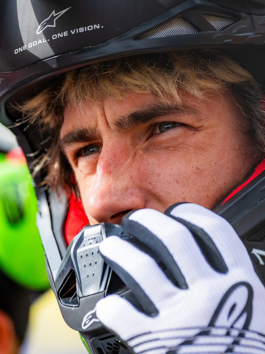 Photo shared by Alpinestars MX and Off-Road on April 21, 2026 tagging @chasesexton. May be a closeup of racing vehicles, dirt bike, glasses, helmet and text that says 'VISION. ONE ONE ONEGOAL _ ONEGOAL GOAL-'.