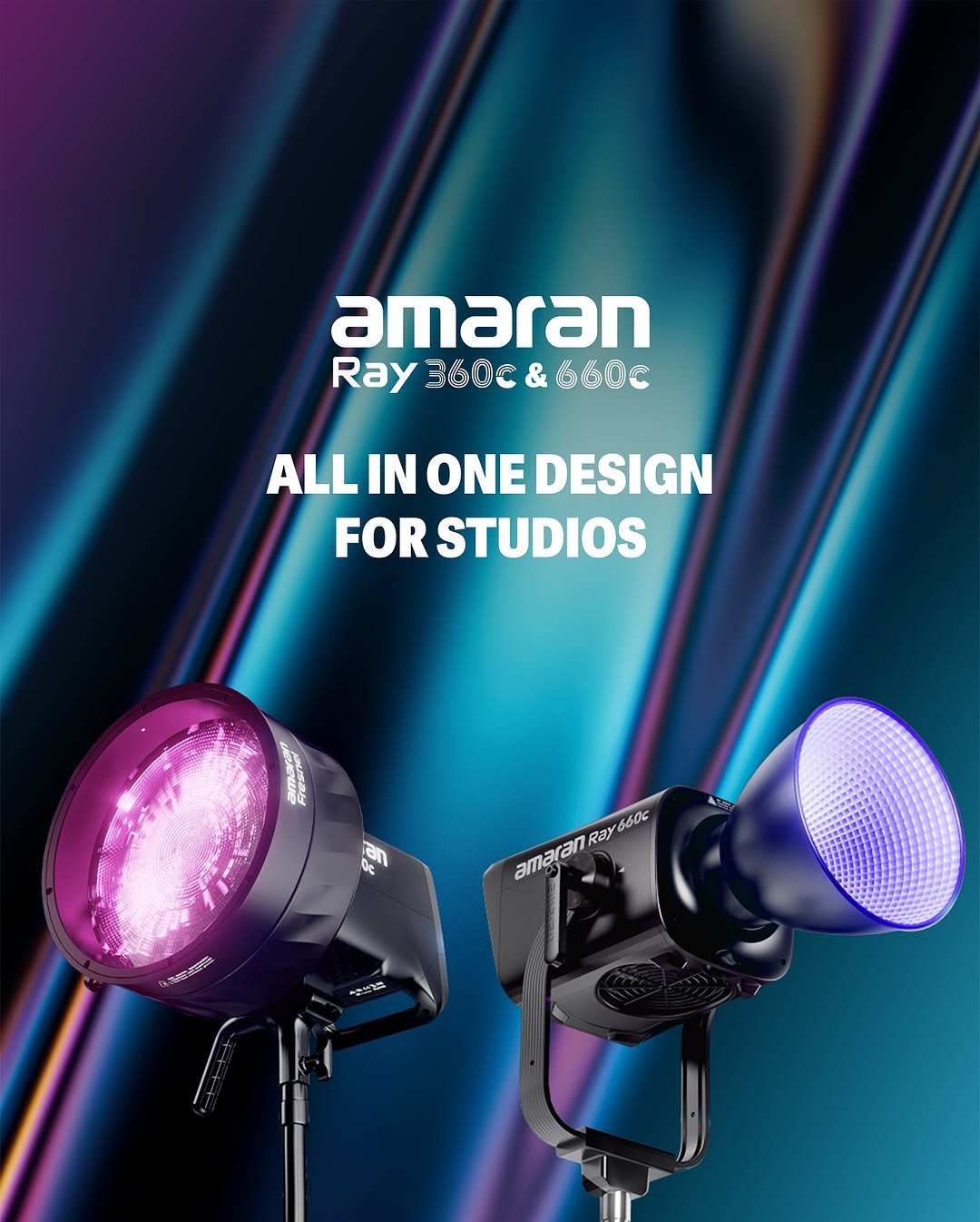 Photo by amaran on December 01, 2025. May be an image of musical instrument, lighting, speaker and text that says 'amaran Ray 3600 Ray360c&660E & 660C ALL ALLINONEDESIGN IN ONE DESIGN FOR STUDIOS amaran Ray ា) 660c amaran 油開康'.