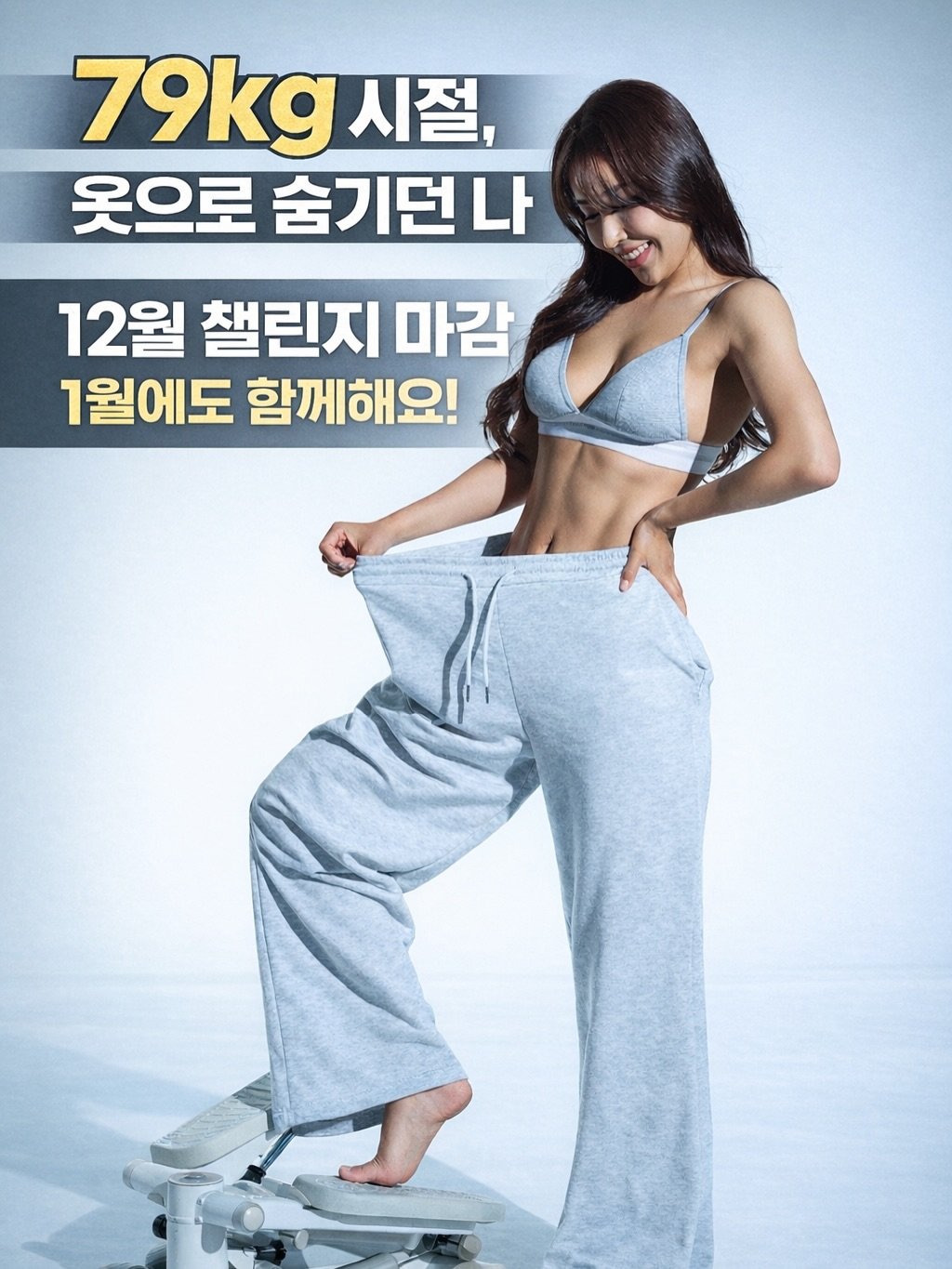 Photo by 김현아  |  투윤이네 on December 29, 2025. May be an image of text that says '79kg 시절, 옷으로 숨기던나 12월 챌린지 마감 1월에도 함께해요!'.