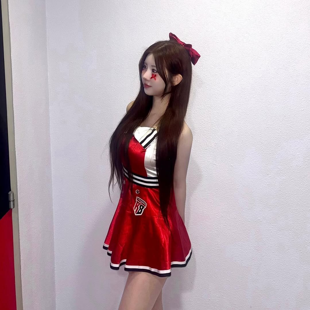 Photo shared by 김예원 on February 14, 2026 tagging @apex_cheerleader_official. May be an image of one or more people, hair, costume, dress, miniskirt and text.