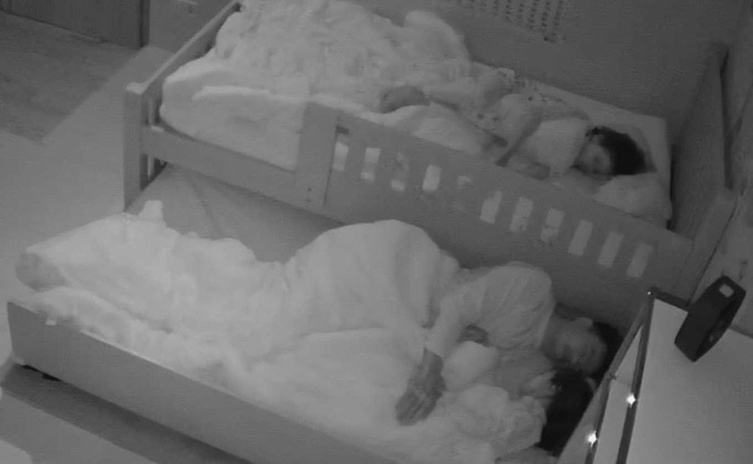 Photo by J.Y. Park on March 31, 2026. May be an image of baby, sleeping, bed, baby bed, playpen, mattress and text.