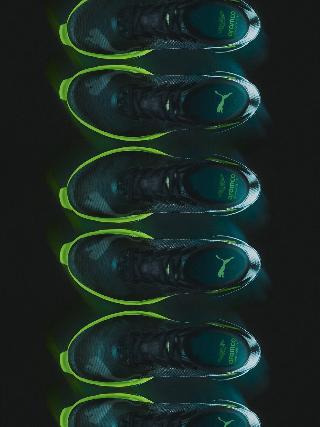 Photo shared by PUMA Motorsport on April 27, 2026 tagging @astonmartinf1, and @pumarunning. May be an image of shoes and text.