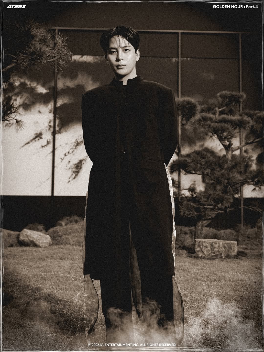 Photo shared by ATEEZ(에이티즈) on January 14, 2026 tagging @imfinalho_. May be an image of overcoat, poster, cloak and text.