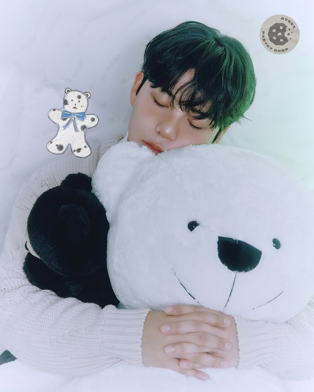 Photo shared by ATEEZ(에이티즈) on November 30, 2025 tagging @imfinalho_. May be an image of bear and text.