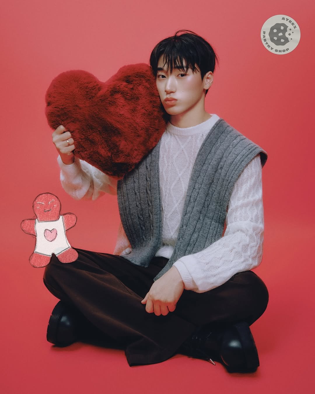 Photo shared by ATEEZ(에이티즈) on November 30, 2025 tagging @choi3an. May be an image of one or more people, bangs, heart, bolo tie and text.