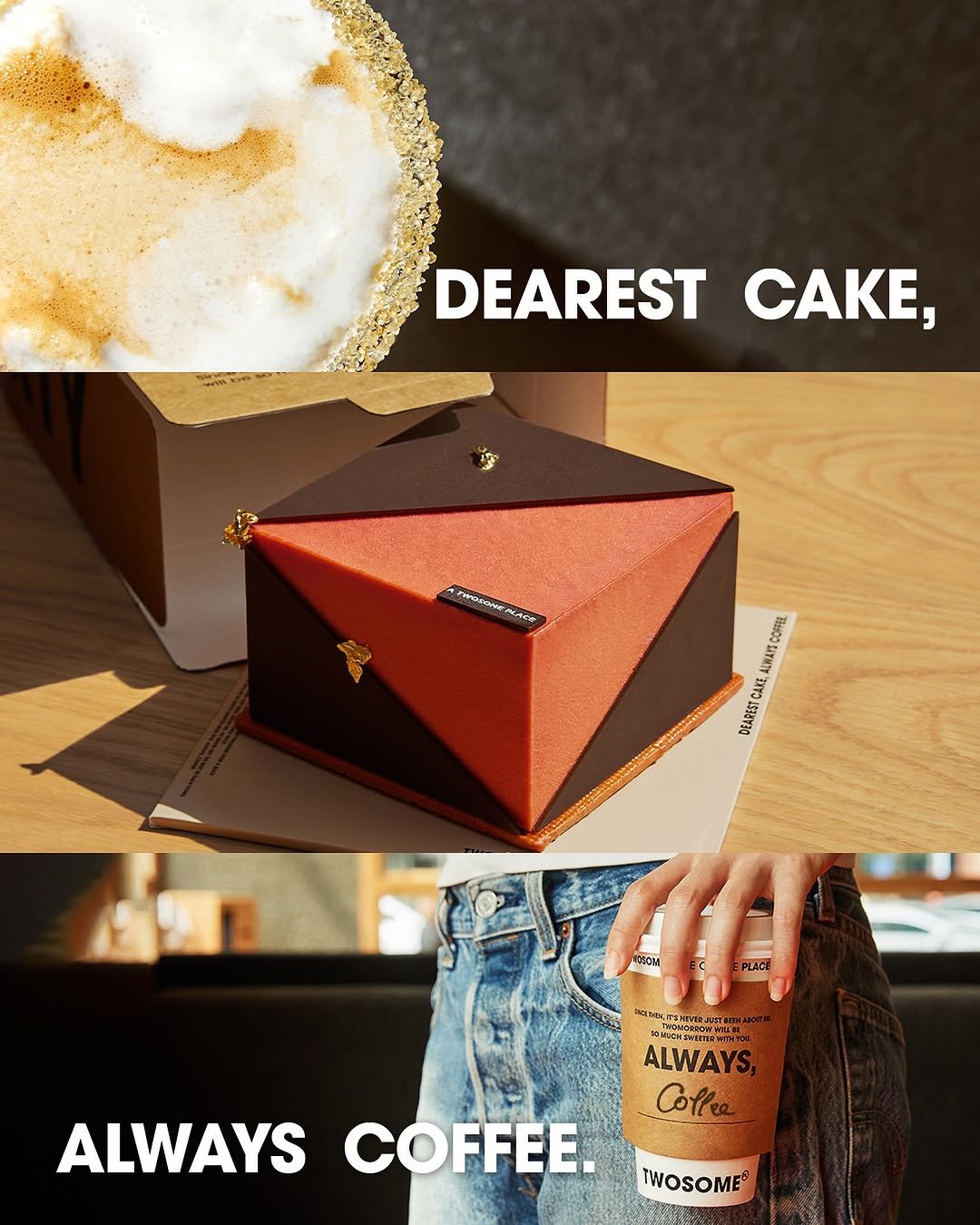 Photo by 투썸플레이스 on September 16, 2025. May be an image of 1 person, crumbcake, chiffon cake, box, carton, chocolate cake and text.