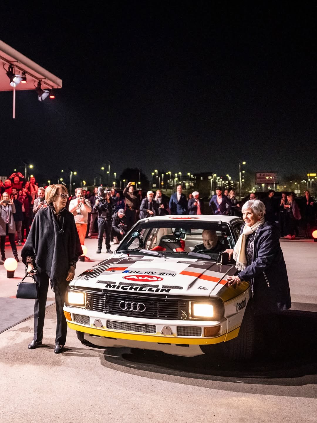 Photo shared by Audi Sport on November 21, 2025 tagging @auditradition, @fabriziapons, and @audif1. May be an image of racing vehicles, race car and text.