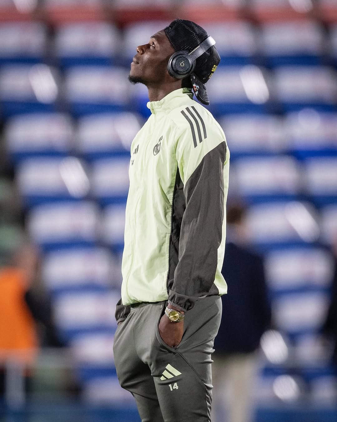 Photo shared by Aurelien Tchouameni on October 19, 2025 tagging @realmadrid. May be an image of football, soccer, cleats, sportswear and stadium.