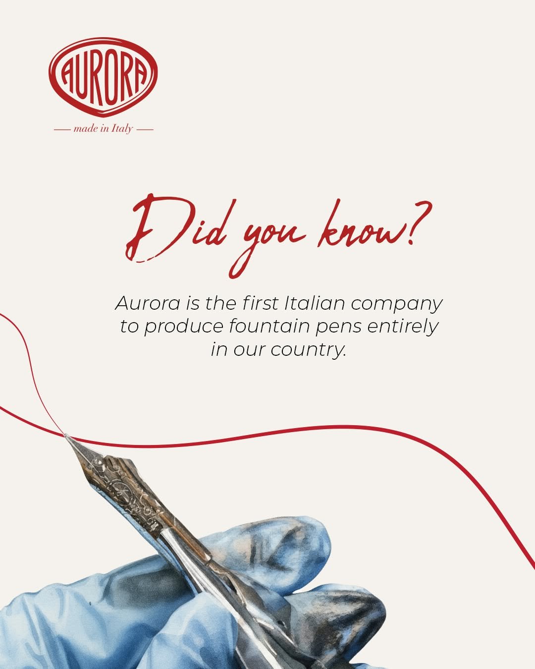 Photo by Aurora Pen on November 14, 2025. May be an image of musical instrument, toothbrush, dental floss, tongs and text that says 'AURORE made madeinItaly- in in! Itahy Drdyoukro Did you know? Aurora is the first Italian company to produce fountain pens entirely in our country.'.