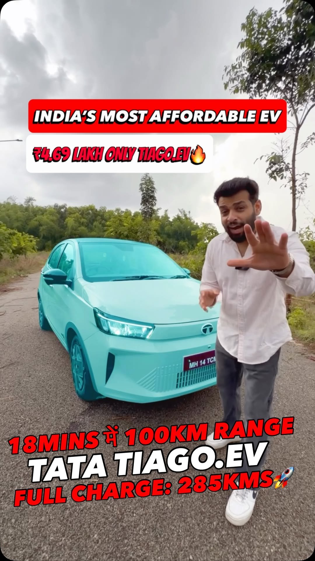 autojournal_india 게시물 이미지: “सिर्फ़ 4.69 लाख में🔥285KM RANGE: TIAGO.EV💀”...