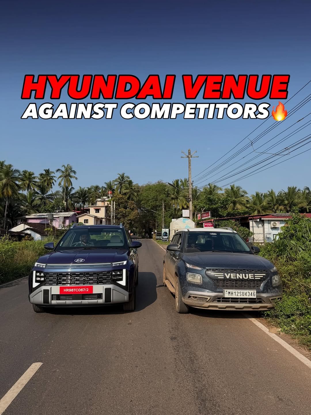 Photo shared by Auto Journal India on November 30, 2025 tagging @hyundaiindia. May be an image of sedan, road and text that says 'HYUNDAI VENUE AGAINST COMPETITORS វបេម្ុា HR98TC067/2 VENUEE :MH12SU4346'.