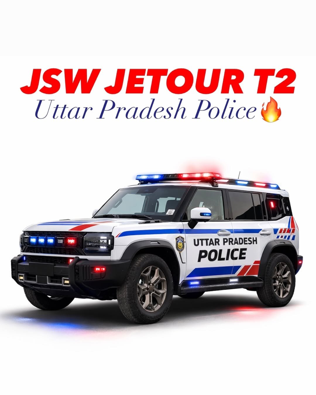 Photo shared by Auto Journal India on February 28, 2026 tagging @jsw.group. May be an image of car, poster and text that says 'JSW JETOUR T2 Uttar Pradesh Police 温品 ២ P IIK " UTTAR PRADESH POLICE'.