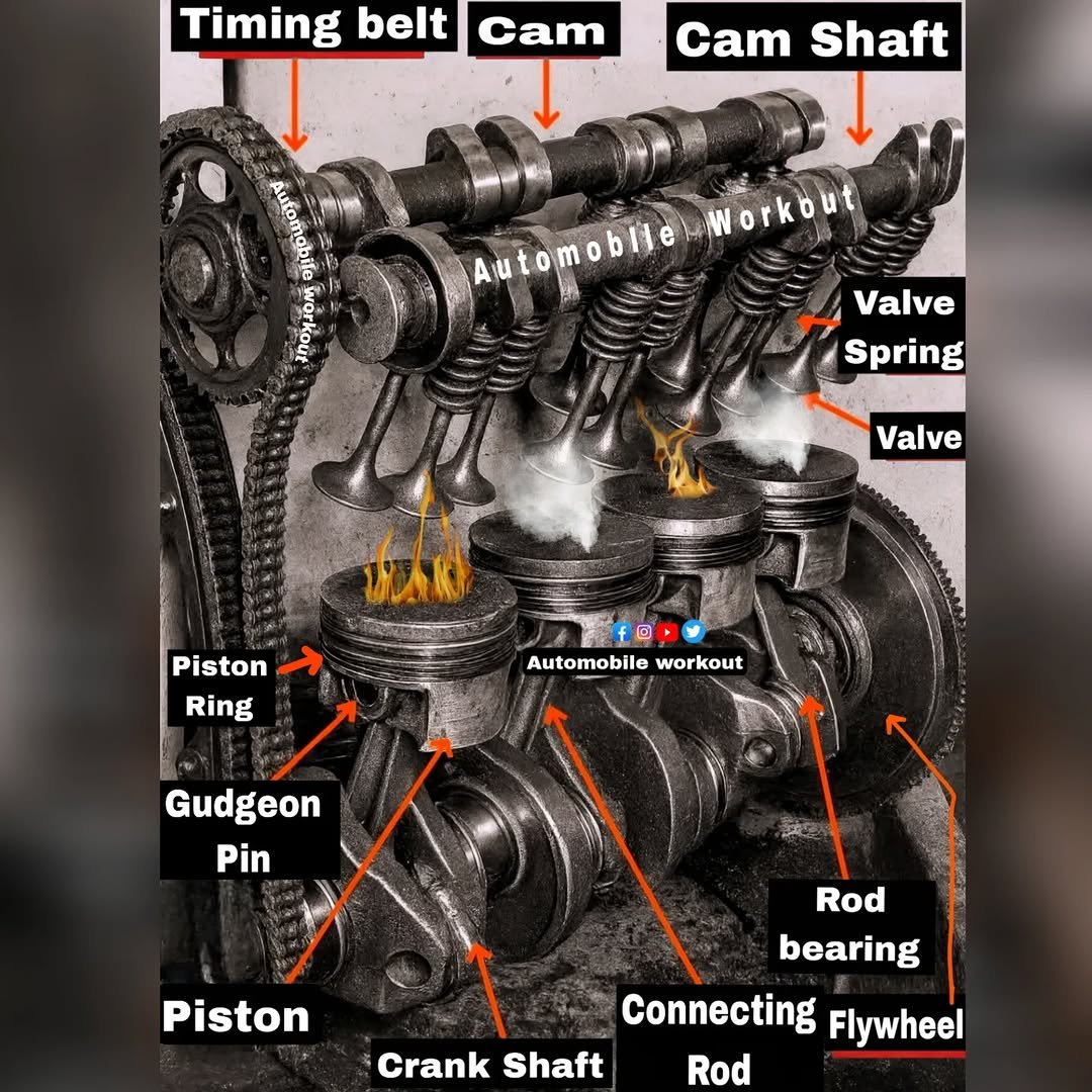 Photo by automobile workout on August 10, 2025. May be an image of text that says 'Timing belt Cam Cam Shaft Aufomabile workout Automoblle Automobine-Workout e Workout Valve Spring Valve Piston Ring f回D Automobile Automobileworkout workout Gudgeon Pin Piston Rod bearing Connecting Flywheel Crank CrankShaft Shaft Rod'.