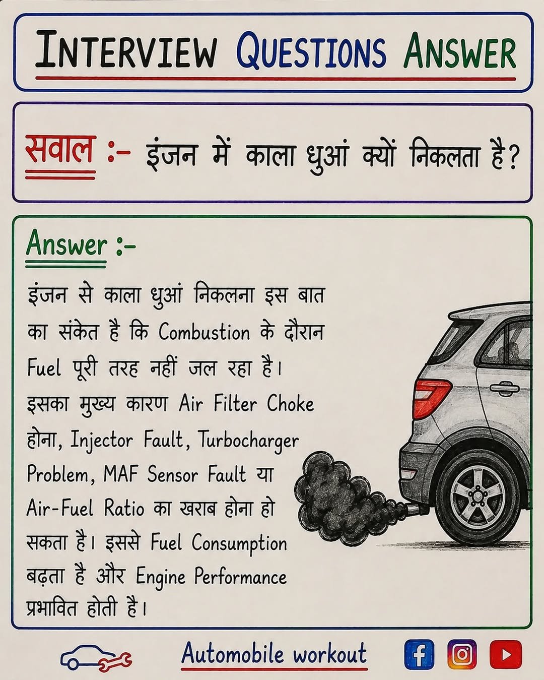 automobileworkout 게시물 이미지: सवाल :- इंजन में काला धुआं क्यों निकलता...