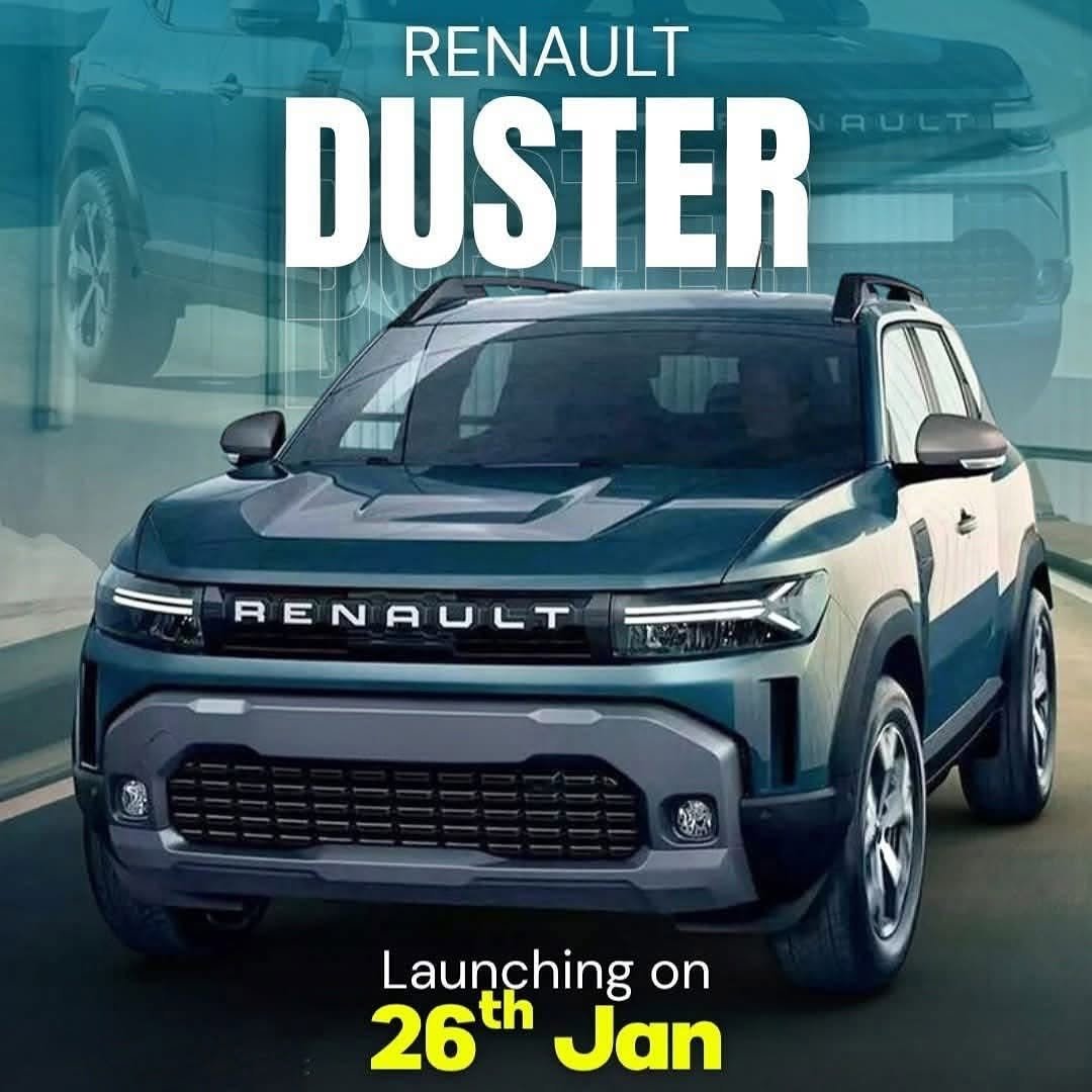 Photo by AUTOREVIEW in India : इंडिया. May be an image of car, wheel and text that says 'RENAULT DUSTER AULT RENAULT Launching on on 26h th Jan'.