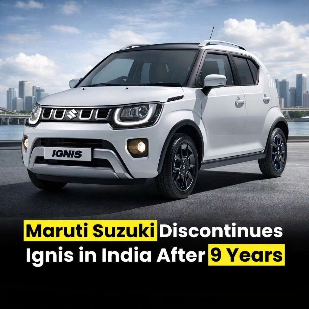 Photo by AUTOREVIEW on April 19, 2026. May be an image of car, wheel, minivan, road and text that says 'JUUSUL IGNIS Maruti Suzuki Discontinues Ignis in India After 9 Years'.